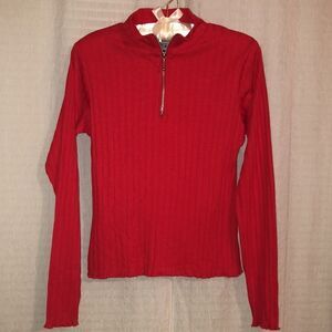 Freeze Frame L Vibrant Red Ribbed Quarter Zip Top